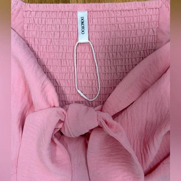 Dokotoo Pink Mini Dress V Neck Short Sleeve Tie Back Dress Size M - Picture 4 of 9